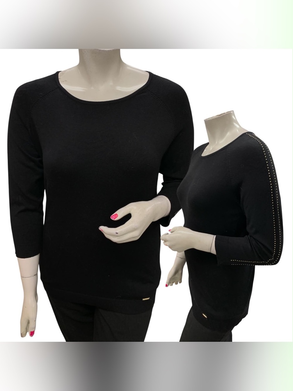 Calvin Klein NWT Black Crewneck Sweater with Stud-Trim Sleeves Size L